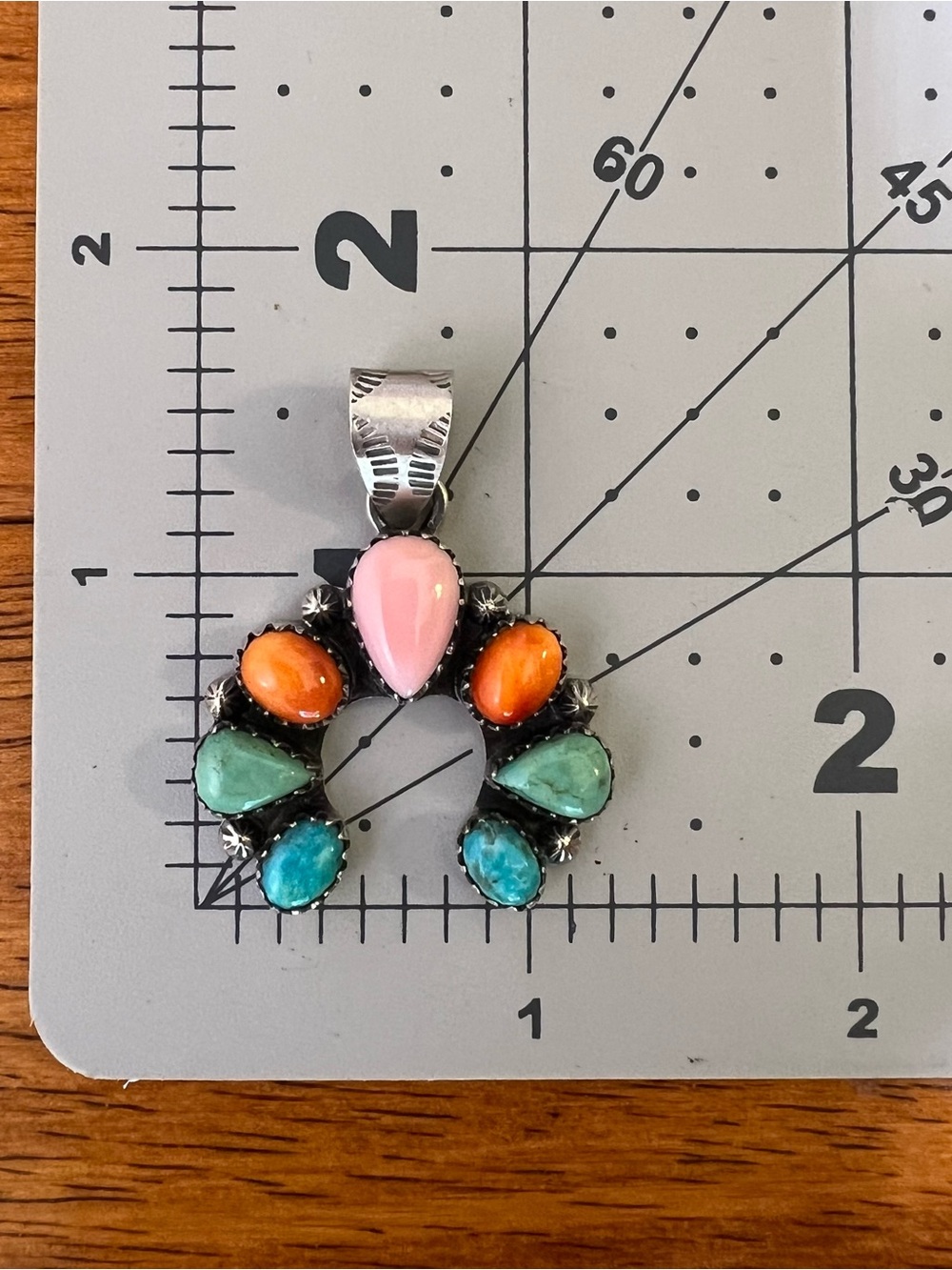 Sterling Silver Multi Stone Naja Pendant Kingman Turquoise Pink Conch Spiny - Picture 9 of 12